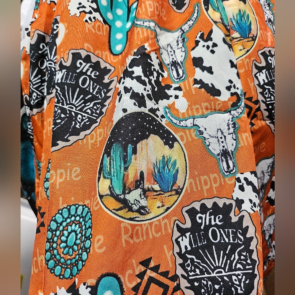 NWT Western Orange and Turquoise Patterned Jumpsuit - Picture 11 of 11